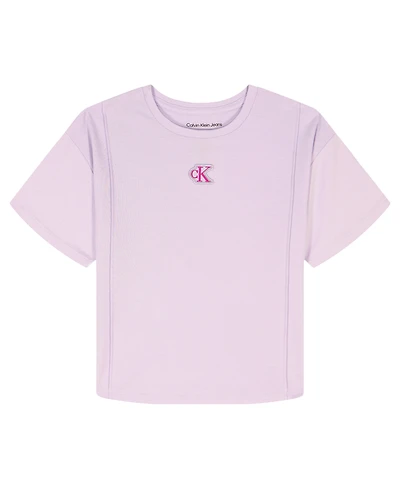 Calvin Klein Girls' 7-16 Ck Logo Pintuck Short-Sleeve T-Shirt