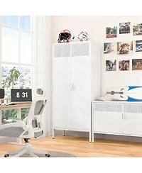 Yigii Metal Storage Cabinet with Adjustable Shelves and Mesh Doors