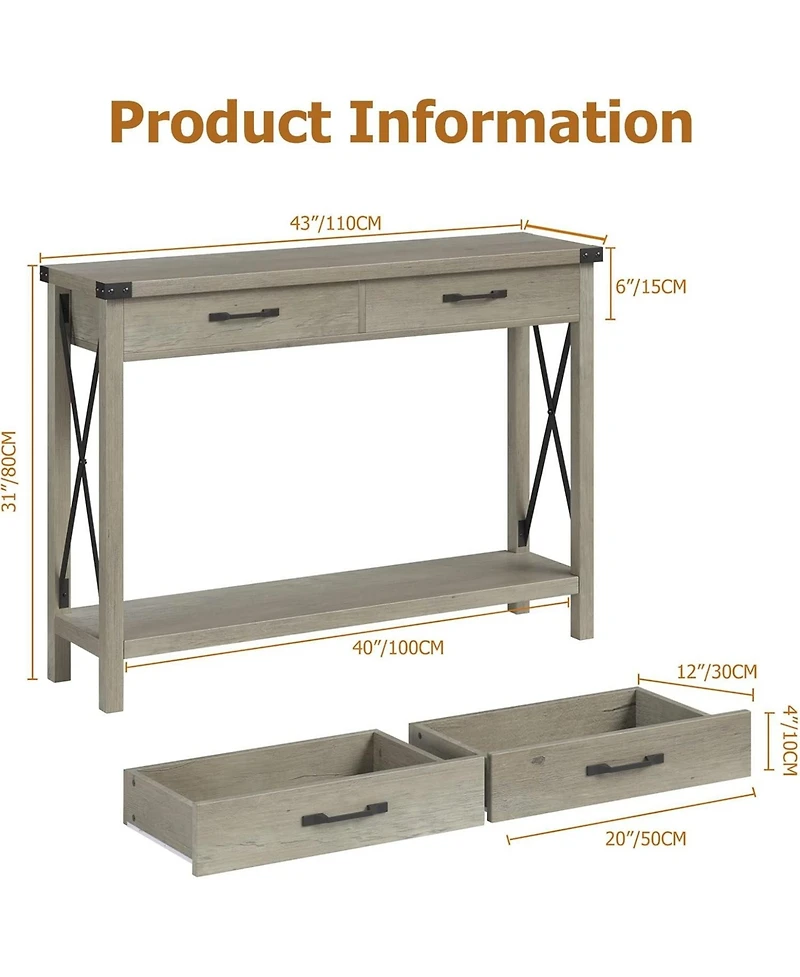 gaomon Console Table with 2 Drawers, Farmhouse Sofa Storage Shelf, Accent Wood Entryway for Living Room, Hallway