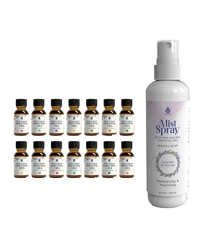 Pursonic Lavender & Sea Salt Mist Spray + 14-Pack Essential Oil Gift Set for Aromatherapy & Wellness