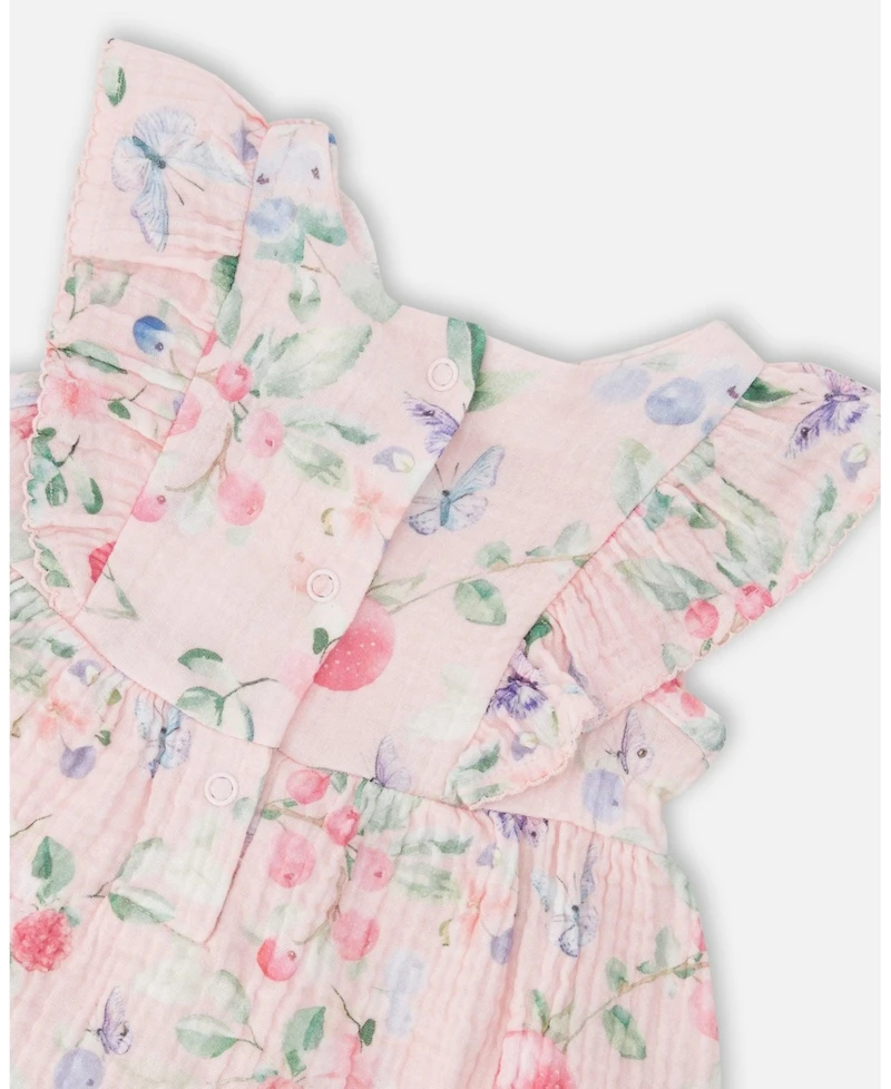 Deux par Baby Girls Cotton Muslin Tunic and Rib Jersey Leggings Set Printed Berries Lilac