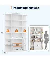 gaomon Bookshelf with Doors,6 Tier Bookcase Storage Cabinet, Modern Farmhouse Freestanding Wood Display Shelves Book Cabinet