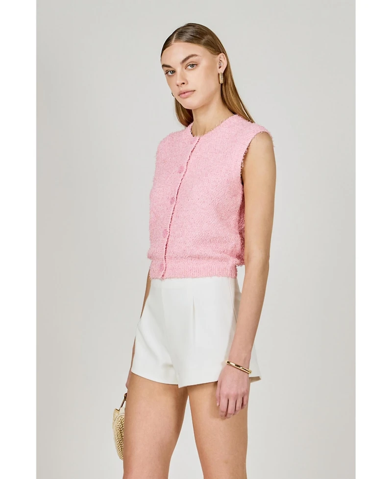 endless rose Women's Textured Sleeveless buttoned vest Top