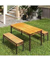 Gymax 48'' Wicker Patio Bench w/Acacia Wood Seat Removable Padded Cushion for Garden Outdoor