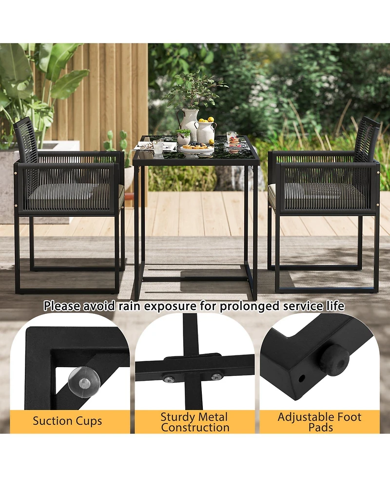 Gymax 3PCS Patio Pe Wicker Furniture Set Cushioned Chairs w/Folding Backrest Backyard