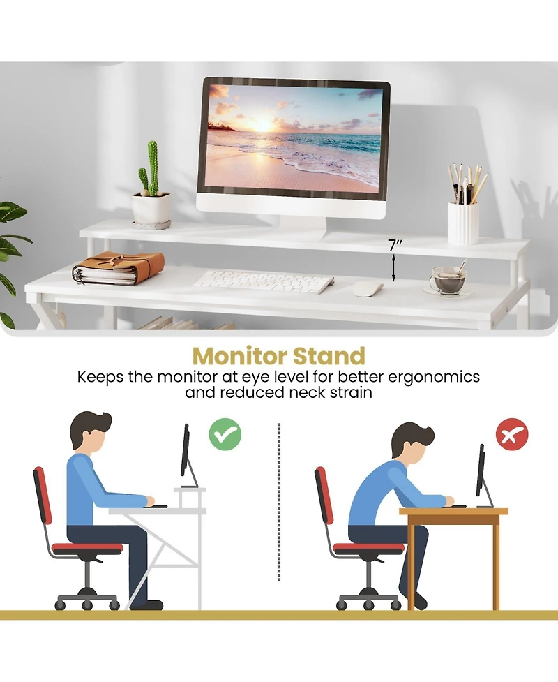 Mecale Computer Desk with Monitor Stand Extra Storage