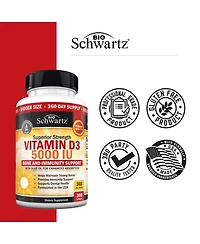 BioSchwartz Vitamin D3 5000 Iu (125 mcg) Natural Immune Support Supplement, Bone Strength, Healthy Muscle Function, 360 Softgels