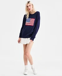 Hooked Up by Iot Juniors' American Flag Crewneck Sweater