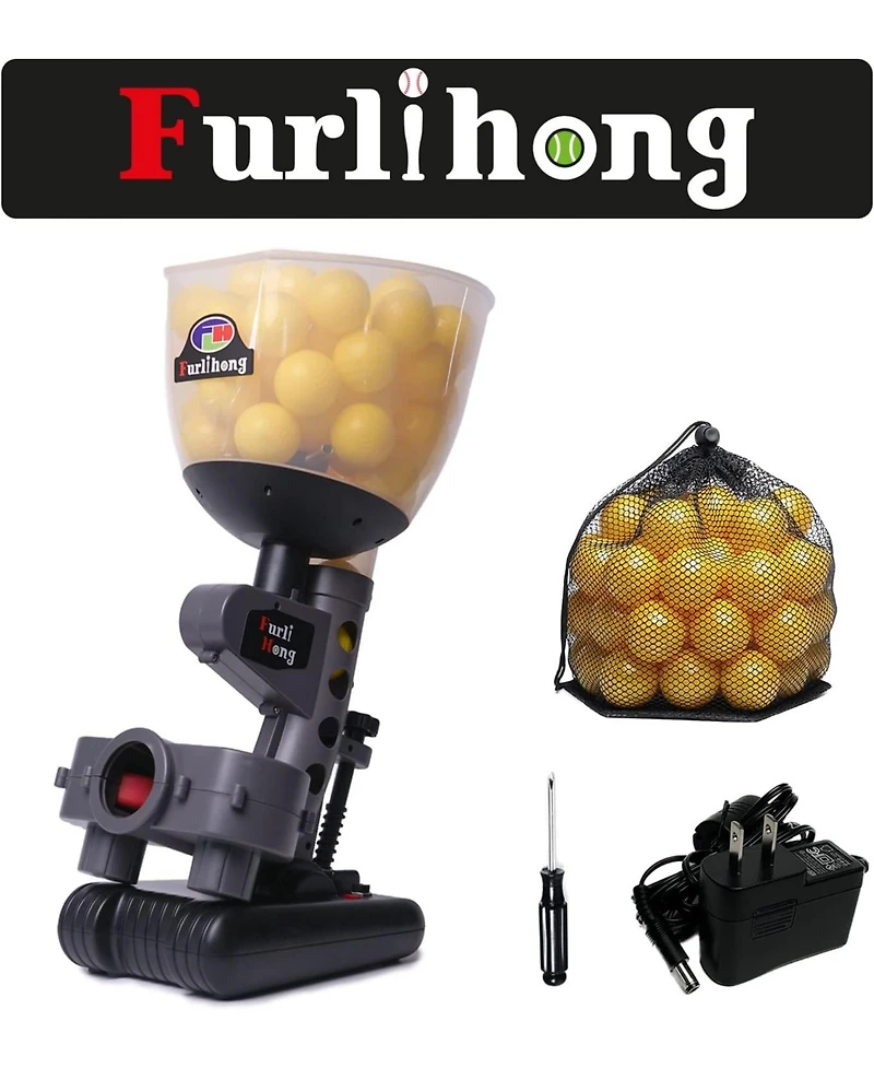 Furlihong Baseball Pitching Machine with 60 Ping Pong Balls, Adjustable Angles, Battery or Ac Powered for Hitting Accuracy