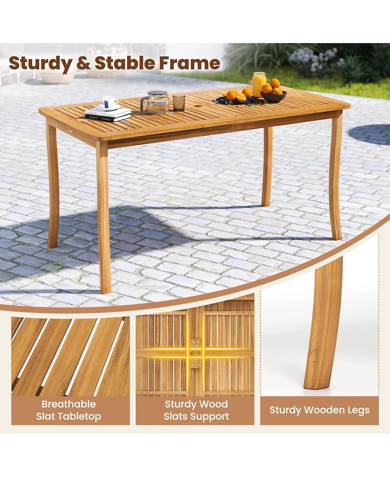 Gymax 3 Pieces Outdoor Dining Set for 4 People Patio Acacia Wood Table & Bench Set