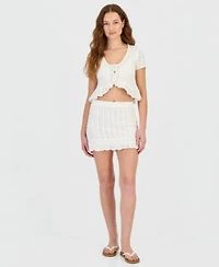 Ultra Flirt Juniors Crochet Ruffled Trim Cardigan Mini Skirt