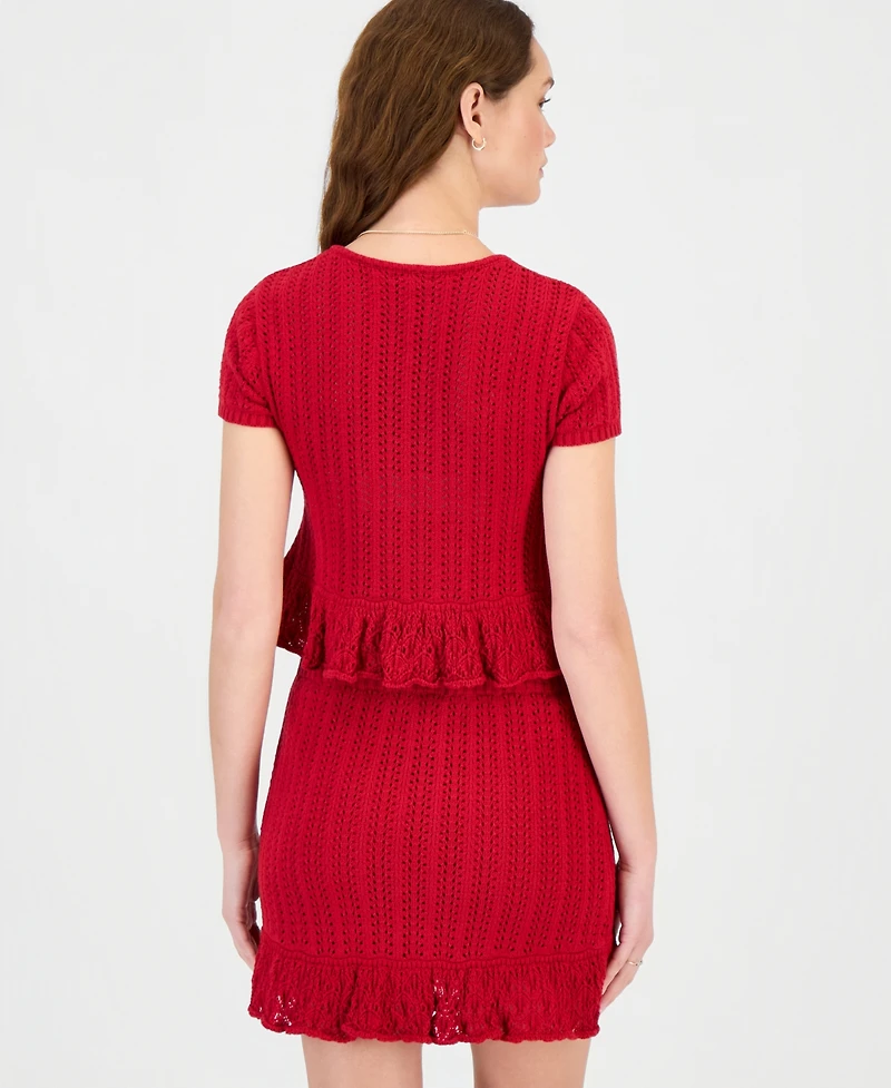 Ultra Flirt Juniors' Crochet Ruffled-Trim Cardigan
