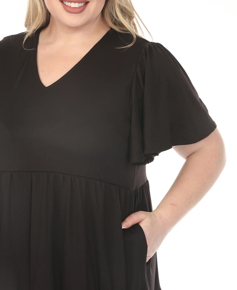 White Mark Plus V-Neck Short Sleeve Dress