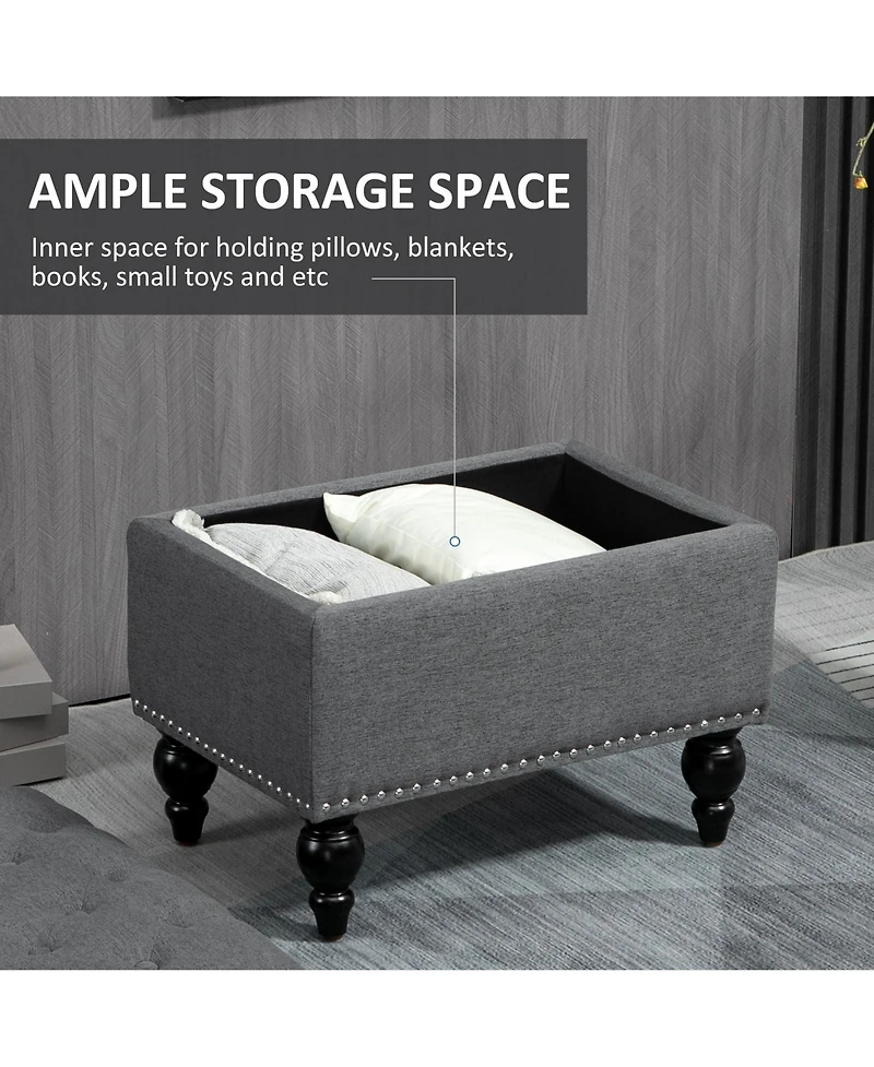 Homcom 25" Button-Tufted Storage Ottoman with Removable Lid,