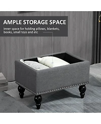 Homcom 25" Button-Tufted Storage Ottoman with Removable Lid,