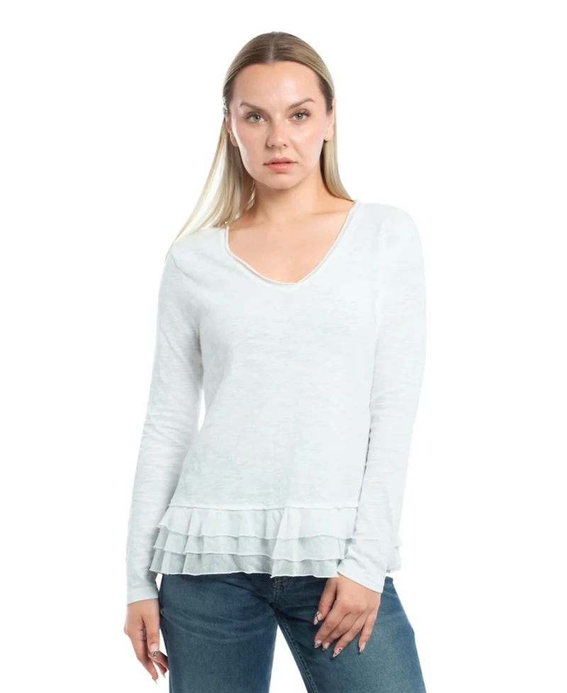 Wilt Clothing Women's V-Neck Mixed Media Long Sleeve