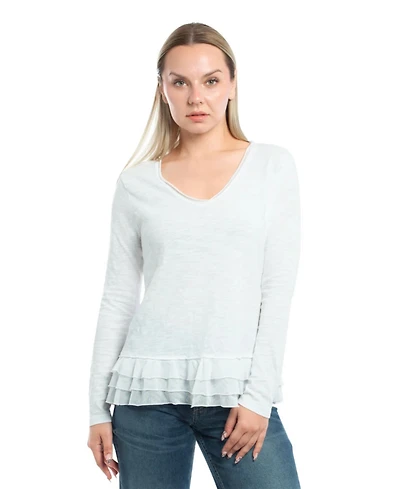 Wilt Clothing Women's V-Neck Mixed Media Long Sleeve