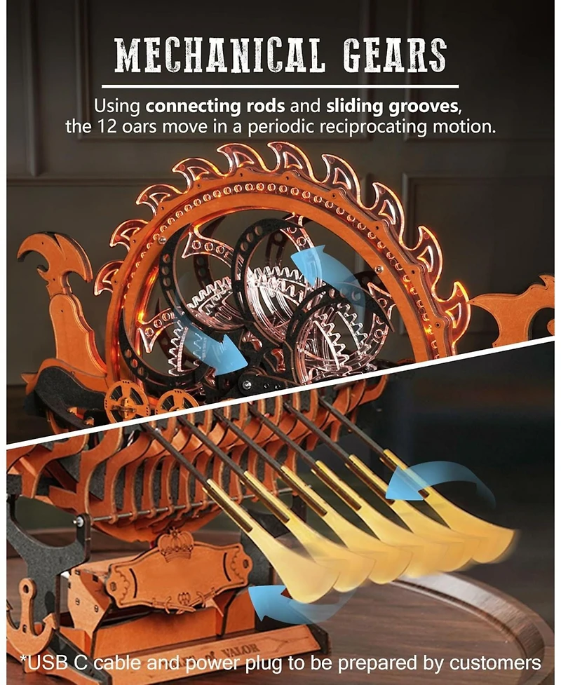 Robotime LK802 Viking Dragon Ship Mechanical Wooden Puzzles, 229 Pieces 3D Puzzles for Adults, Crafts for Adults Hobby Building Kit