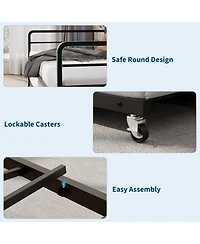 gaomon Twin Daybed with Trundle & Led Light, Metal Frame, Linen Headboard, Charging Station