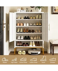 Rainsken 2-Doors Shoes Cabinet, 7-Tier Hidden Shoe Rack, Modern Narrow Shoe Storage Cabinet with Adjustable Shelves for Entryway, Hallway, Closet