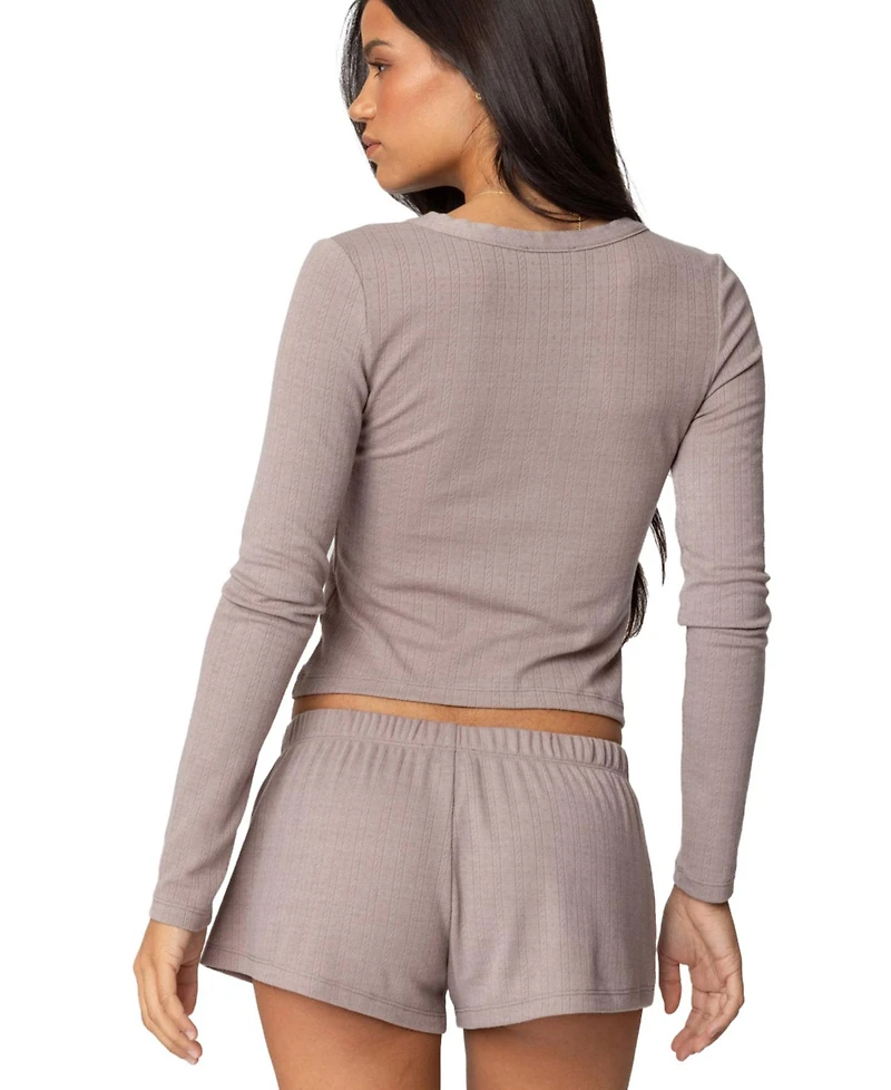 Edikted Womens Keely Pointelle Henley Top