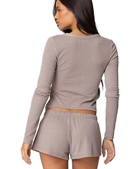 Edikted Womens Keely Pointelle Henley Top