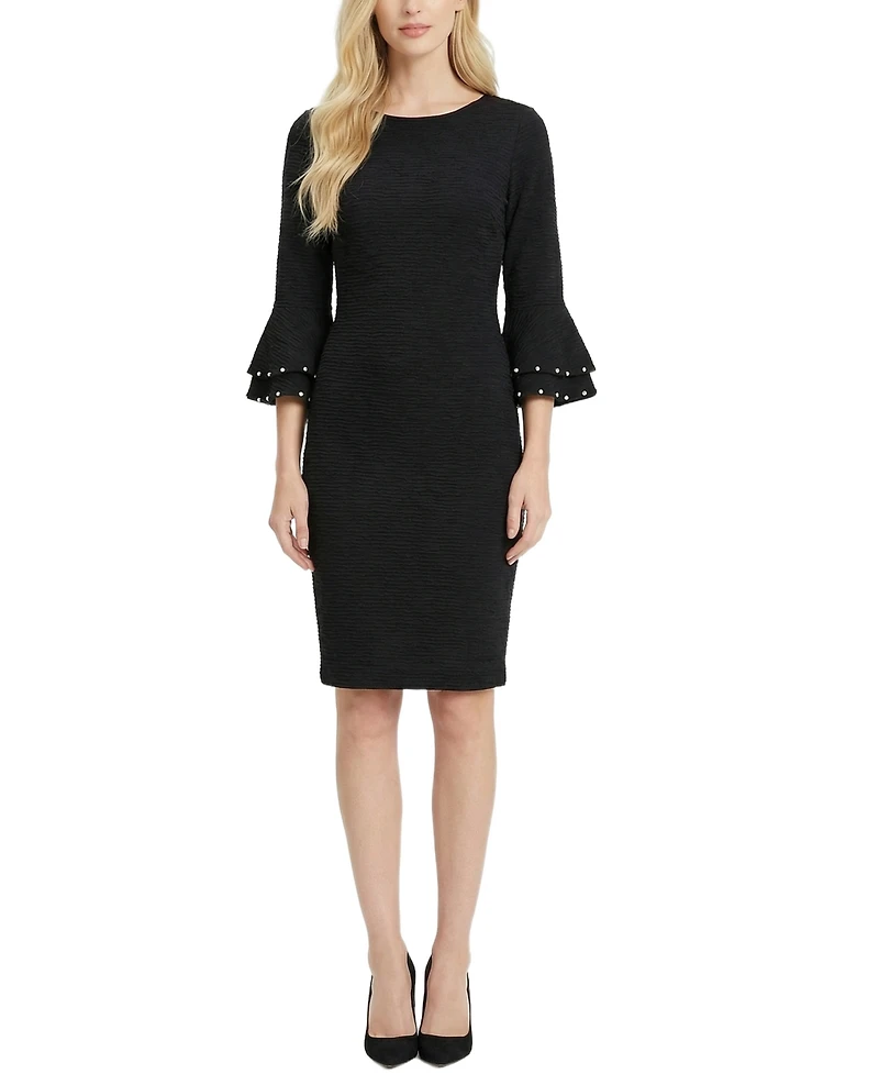 Ny Collection Petite Long Sleeve Dress With Bell Cuffs