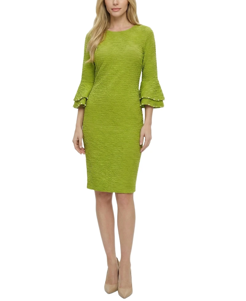 Ny Collection Petite Long Sleeve Dress With Bell Cuffs