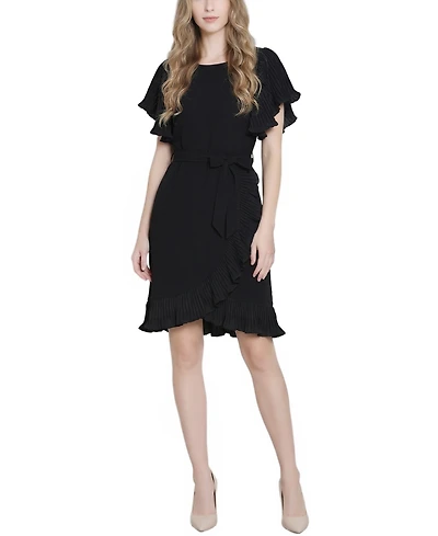 Ny Collection Petite Short-Sleeve Pleated Ruffle Dress
