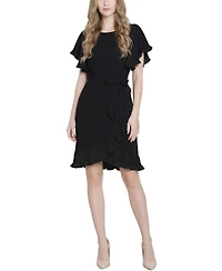Ny Collection Petite Short-Sleeve Pleated Ruffle Dress