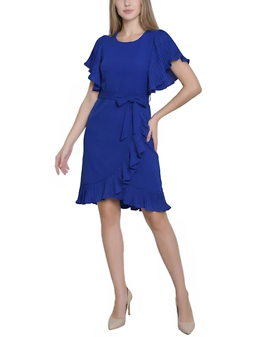 Ny Collection Petite Short-Sleeve Pleated Ruffle Dress