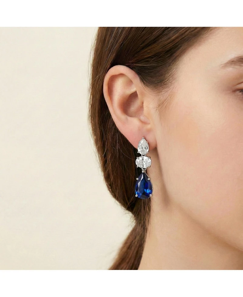 Radiant White Gold Plated Drop Earrings Sterling Silver with Pear Shape and Oval Cubic Zirconia