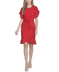 Ny Collection Petite Short-Sleeve Pleated Ruffle Dress