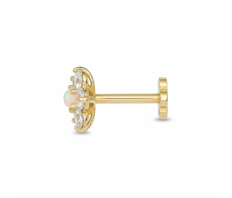 Curata Jewelry Solid 14k Yellow Gold 18G 5mm Cubic Zirconia Opal Flower Labret Cartilage Stud