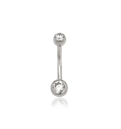 Curata Jewelry Solid 14k Yellow or White Gold 14G Double Bezel Cubic Zirconia Curved Belly Button Ring Body Piercing