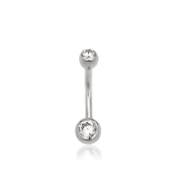 Curata Jewelry Solid 14k Yellow or White Gold 14G Double Bezel Cubic Zirconia Curved Belly Button Ring Body Piercing