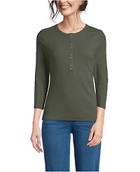 Lands' End Women's 3/4 Sleeve Polished Rib Henley Top