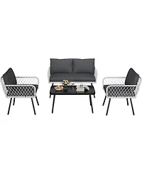 gaomon 4-Piece Wicker Outdoor Furniture Set, Patio Sectional Sofa with Handmade Rattan and Metal Frame
