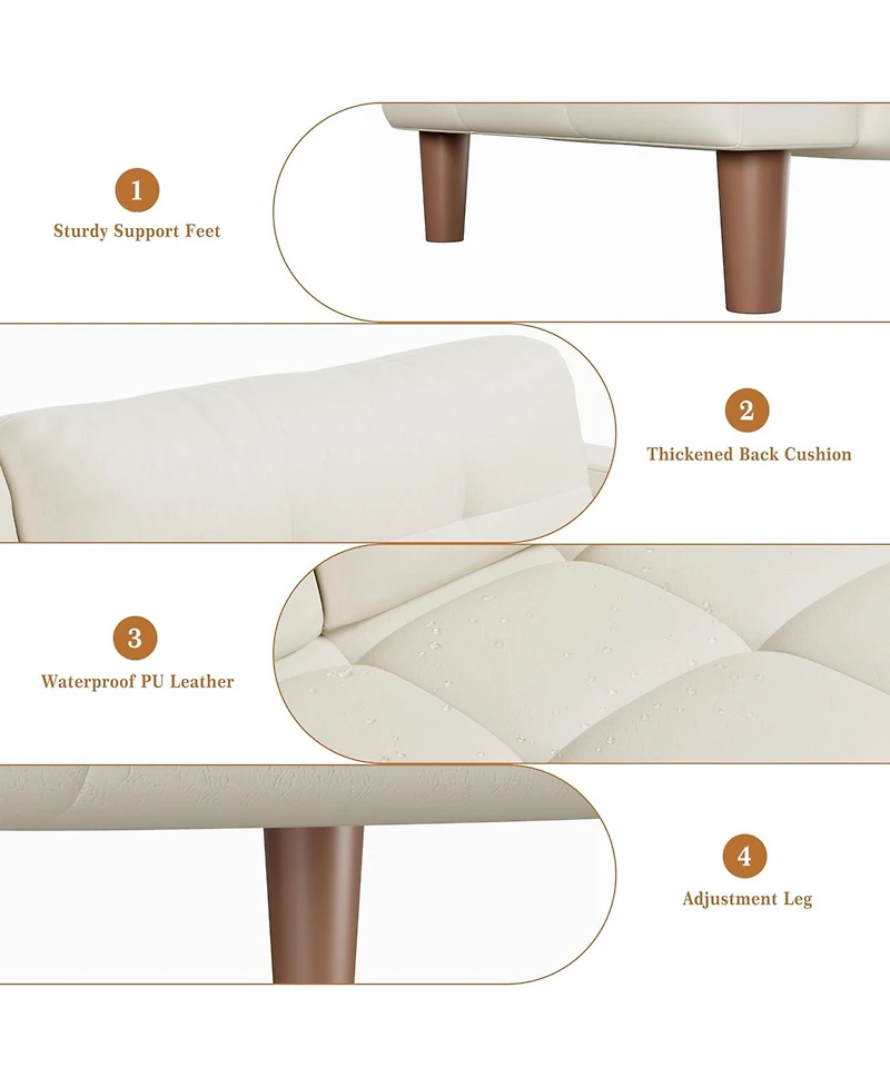 gaomon 3-Seater Sofa Couch, Wide Faux Leather Sofa Couch with Spring Cushion, Modern Sofa with Deep Seats and 2 Removable Back Cushions