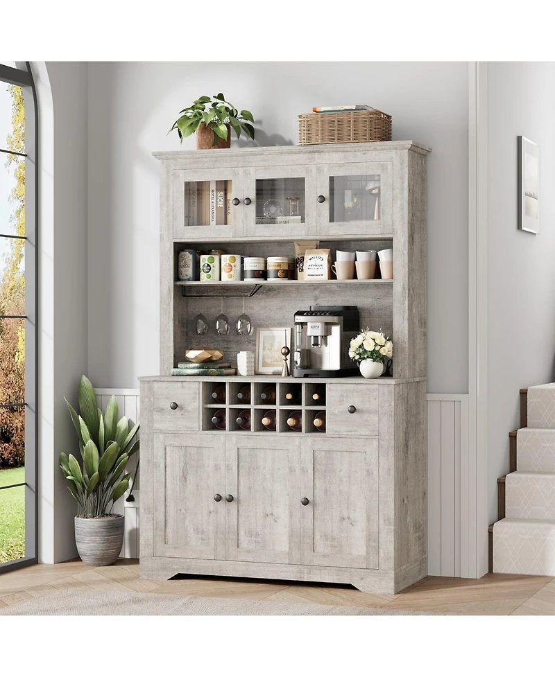 gaomon 68.7 " Pantry Cabinet with Led Light and Charging Station, Kitchen Storage Countertop