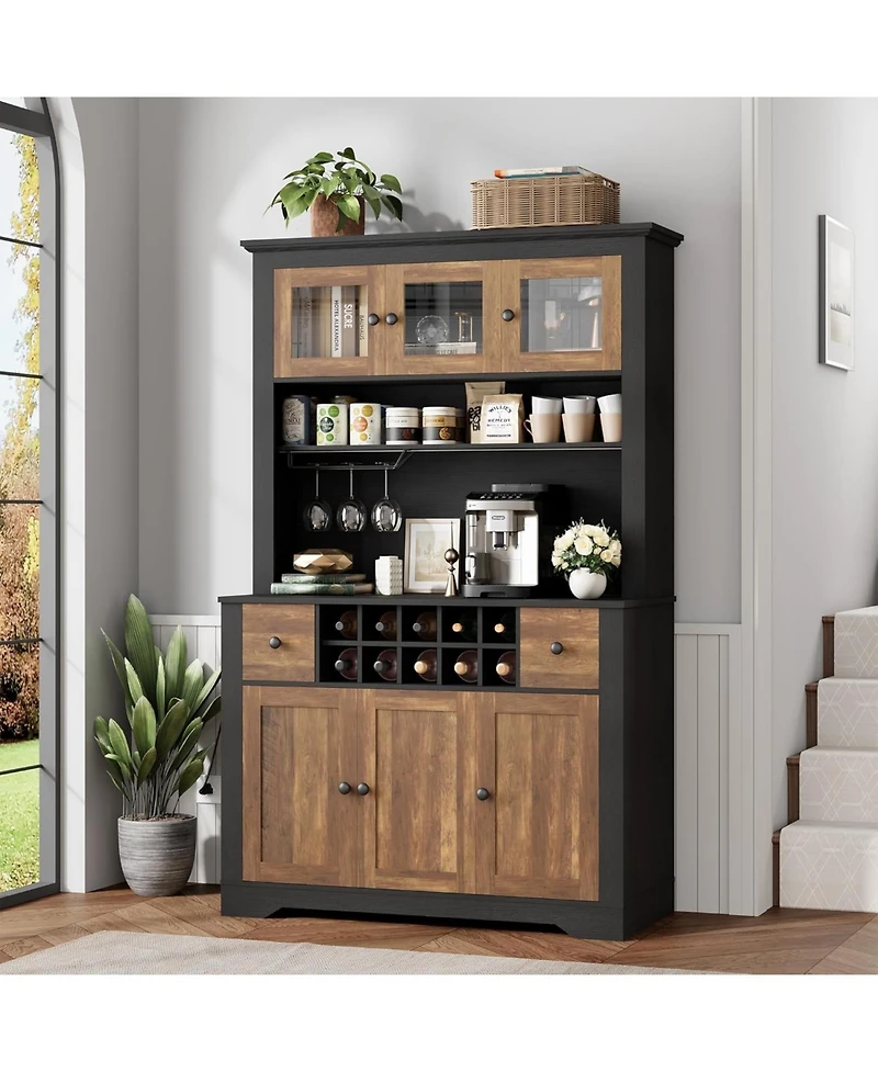 gaomon 68.7 " Pantry Cabinet with Led Light and Charging Station, Kitchen Storage Countertop