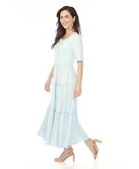 White Mark Women's Square Neck Short Sleeve Tiered Dress