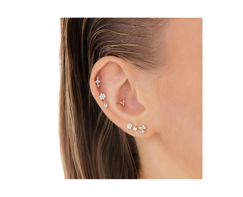 Curata Jewelry Solid 14k Yellow Gold Marquise Cubic Zirconia Butterfly Cartilage Labret Flat-back Piercing