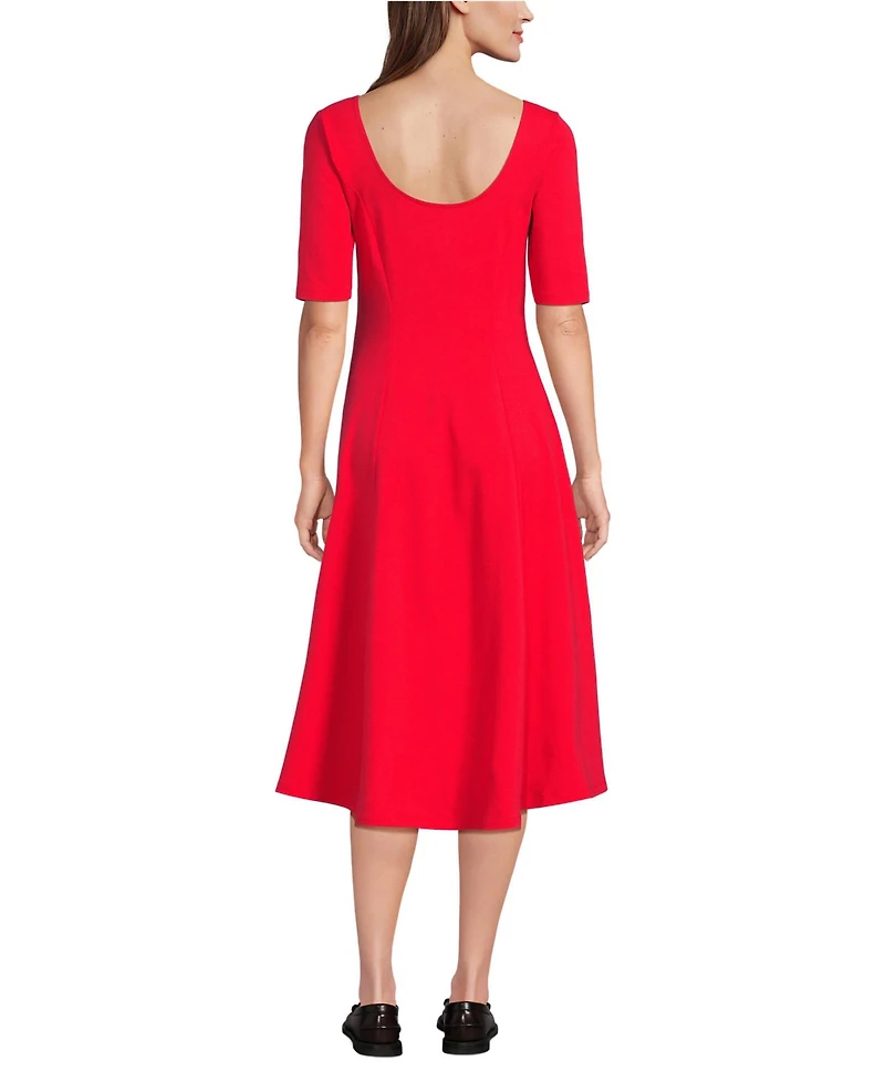 Lands' End Women's Starfish Elbow Sleeve Midi Fit and Flare Dress