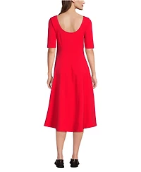 Lands' End Women's Starfish Elbow Sleeve Midi Fit and Flare Dress