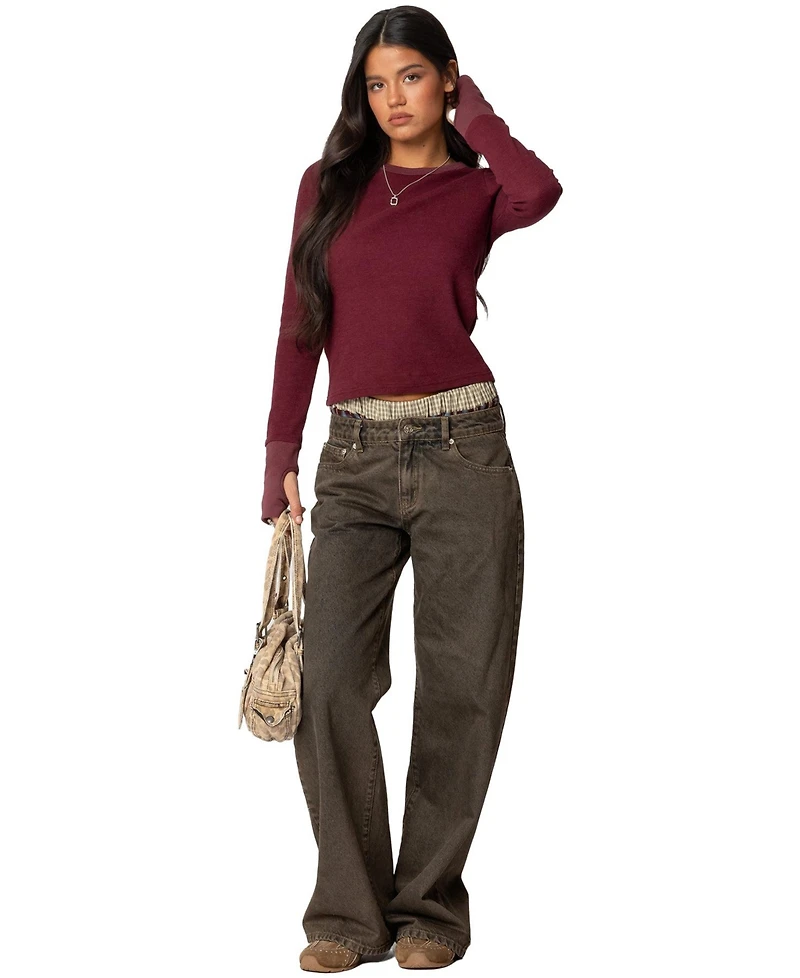 Edikted Women's Waffle Long Sleeve T Shirt