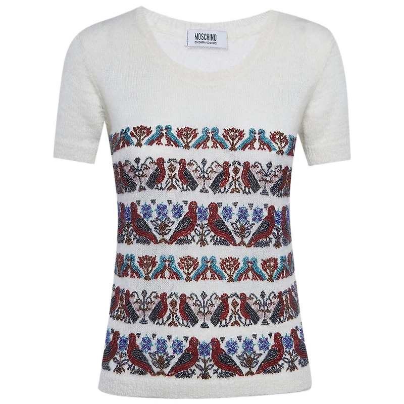 Pre-Owned Moschino Women's Cheap And Chic Beaded Mohair Shirt Sleeve Sweater