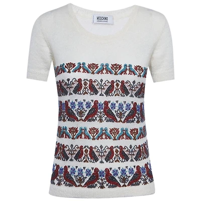 Pre-Owned Moschino Women's Cheap And Chic Beaded Mohair Shirt Sleeve Sweater