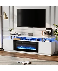 gaomon 70" Fireplace Tv Stand with 36" Electric Fireplace Heater, 12 Flame and 7 Led Color Modes, High-Gloss Entertainment Center with 2-Tie