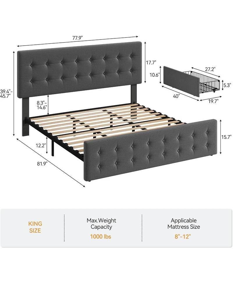 gaomon Bed Frame with 4 Storage Drawers and Headboard